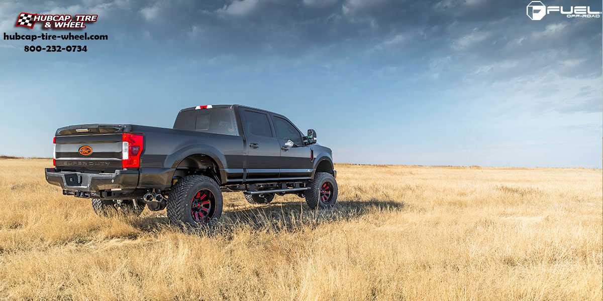 vehicle gallery/ford f 250 super duty fuel hardline d621 20x10  Gloss Black w/ Red Accents wheels and rims