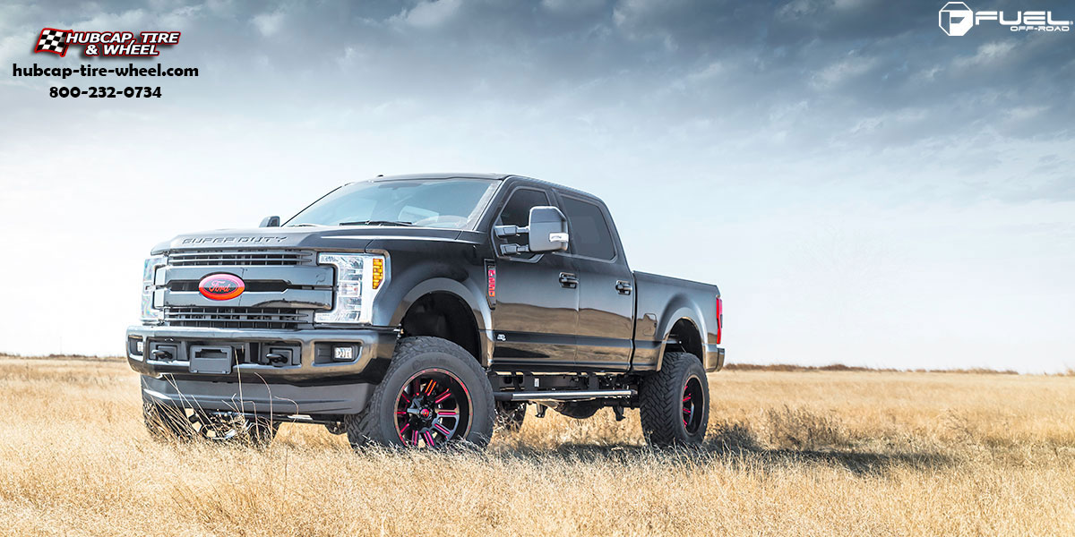 vehicle gallery/ford f 250 super duty fuel hardline d621 20x10  Gloss Black w/ Red Accents wheels and rims