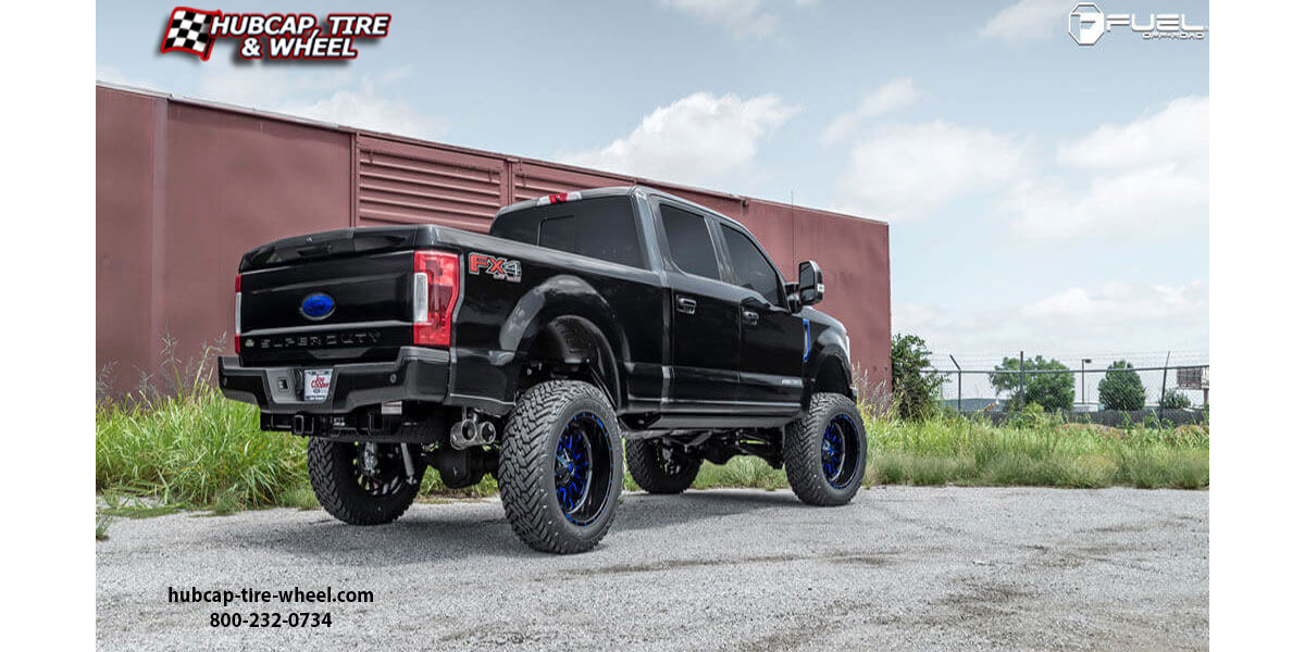 vehicle gallery/2018 ford f 250 super duty fuel d645 stroke gloss black candy blue accents 20x10 custom aftermarket truck  Gloss Black w/ Candy Blue Accents wheels and rims