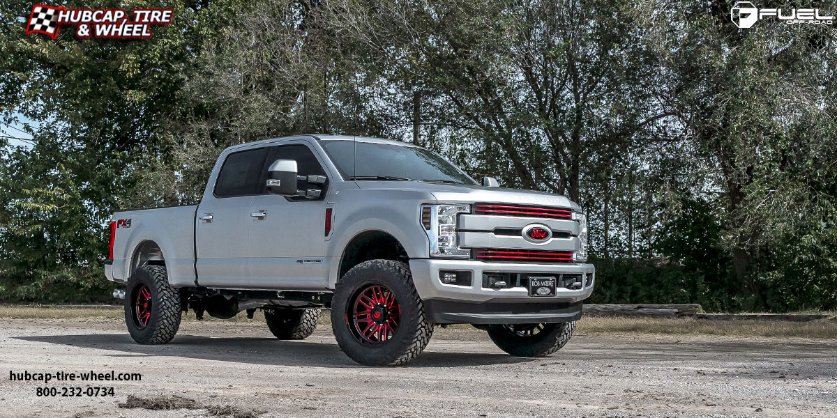 vehicle gallery/2018 ford f 250 super duty fuel d663 ignite gloss black candy red accents 20x9 custom aftermarket truck  Gloss Black w/ Candy Red Accents wheels and rims