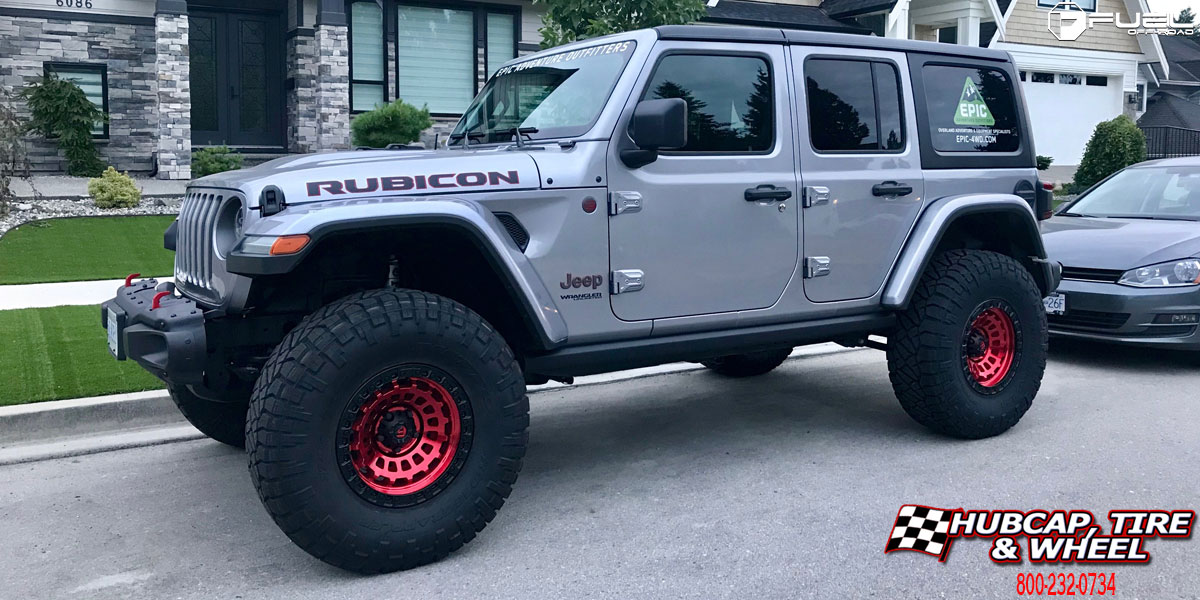 vehicle gallery/2018 jeep wrangler fuel d632 zephyr candy red matte black ring 17x9 custom aftermarket truck  Candy Red w/ Matte Black Ring wheels and rims