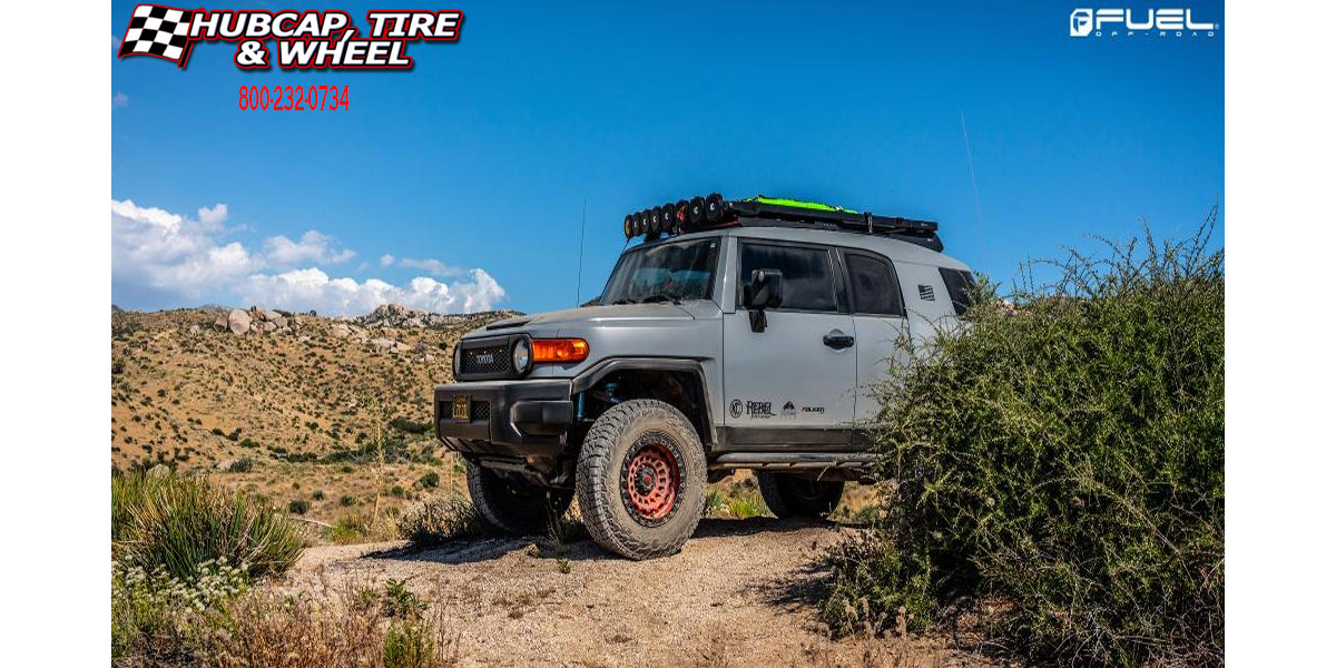 vehicle gallery/2018 toyota fj cruiser fuel d632 zephyr candy red matte black ring 17x9 custom aftermarket truck  Candy Red w/ Matte Black Ring wheels and rims