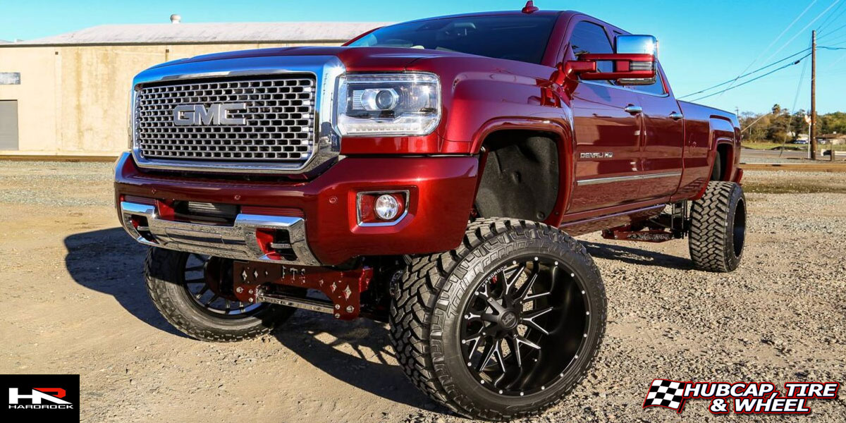 2020 gmc sierra 3500 denali hardrock offroad h700 affliction gloss black milled 24x14 custom aftermarket  Gloss Black Milled wheels and rims