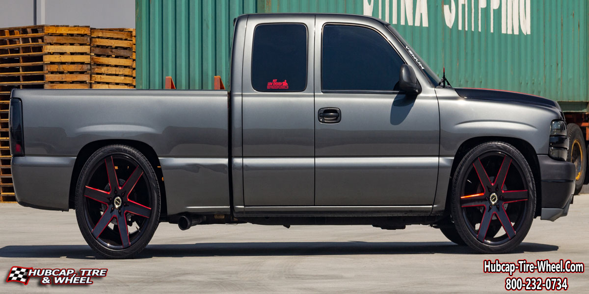 2021 chevy silverado strada coda gloss black candy red milled 20x85 aftermarket custom rims wheels.html Gloss Black Candy Red Milled wheels and rims