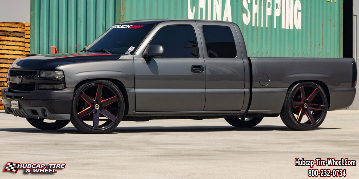 2021 chevy silverado strada coda gloss black candy red milled 20x85 aftermarket custom rims wheels.html Gloss Black Candy Red Milled wheels and rims