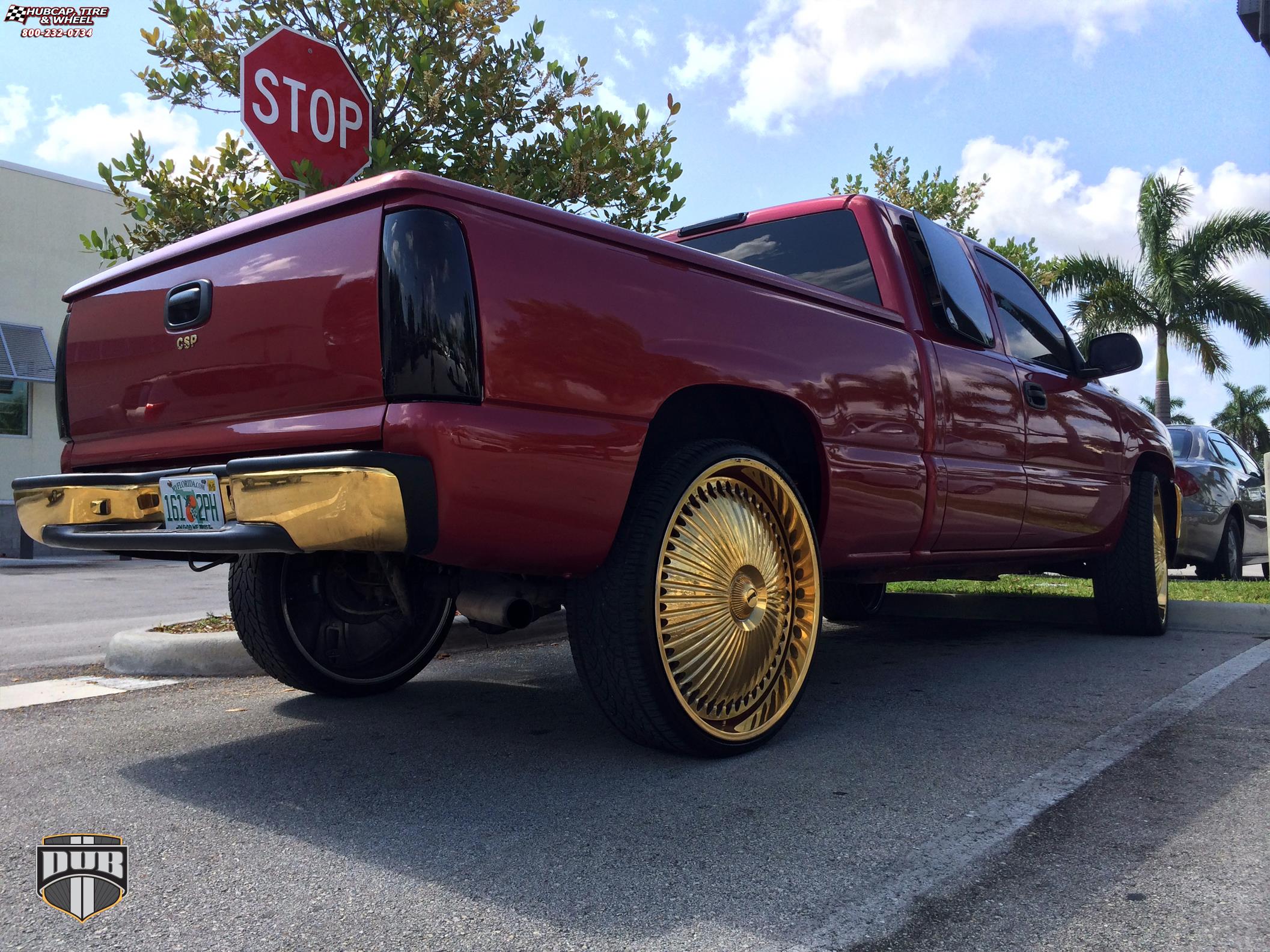 vehicle gallery/chevrolet silverado 1500 dub s777 bellagio 26x10  Gold plated wheels and rims