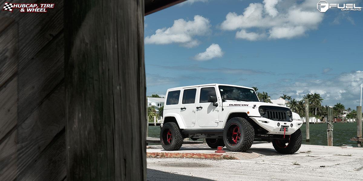 vehicle gallery/jeep wrangler fuel forged ff12 20X12  Gloss Black / Candy Red wheels and rims