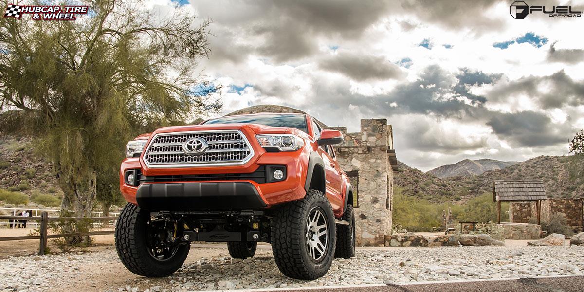 vehicle gallery/toyota tacoma fuel recoil d585 0X0  Brushed Face | Gloss Black Windows | Gloss Black Ring wheels and rims