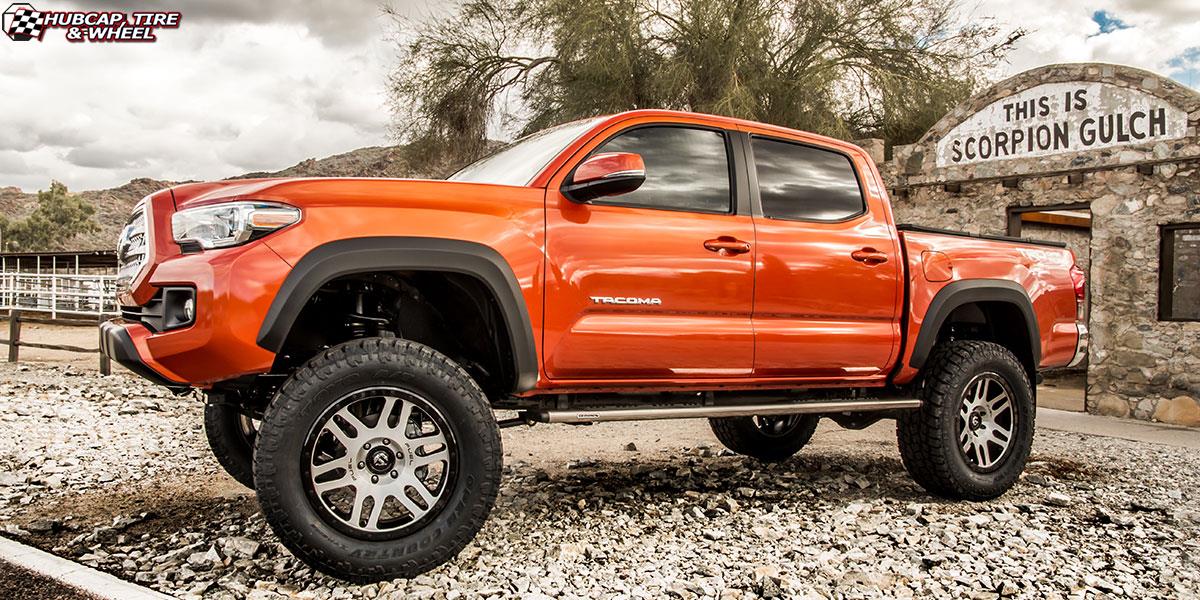 vehicle gallery/toyota tacoma fuel recoil d585 0X0  Brushed Face | Gloss Black Windows | Gloss Black Ring wheels and rims