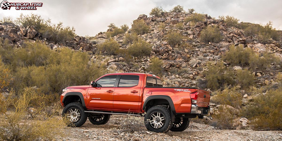 vehicle gallery/toyota tacoma fuel recoil d585 0X0  Brushed Face | Gloss Black Windows | Gloss Black Ring wheels and rims