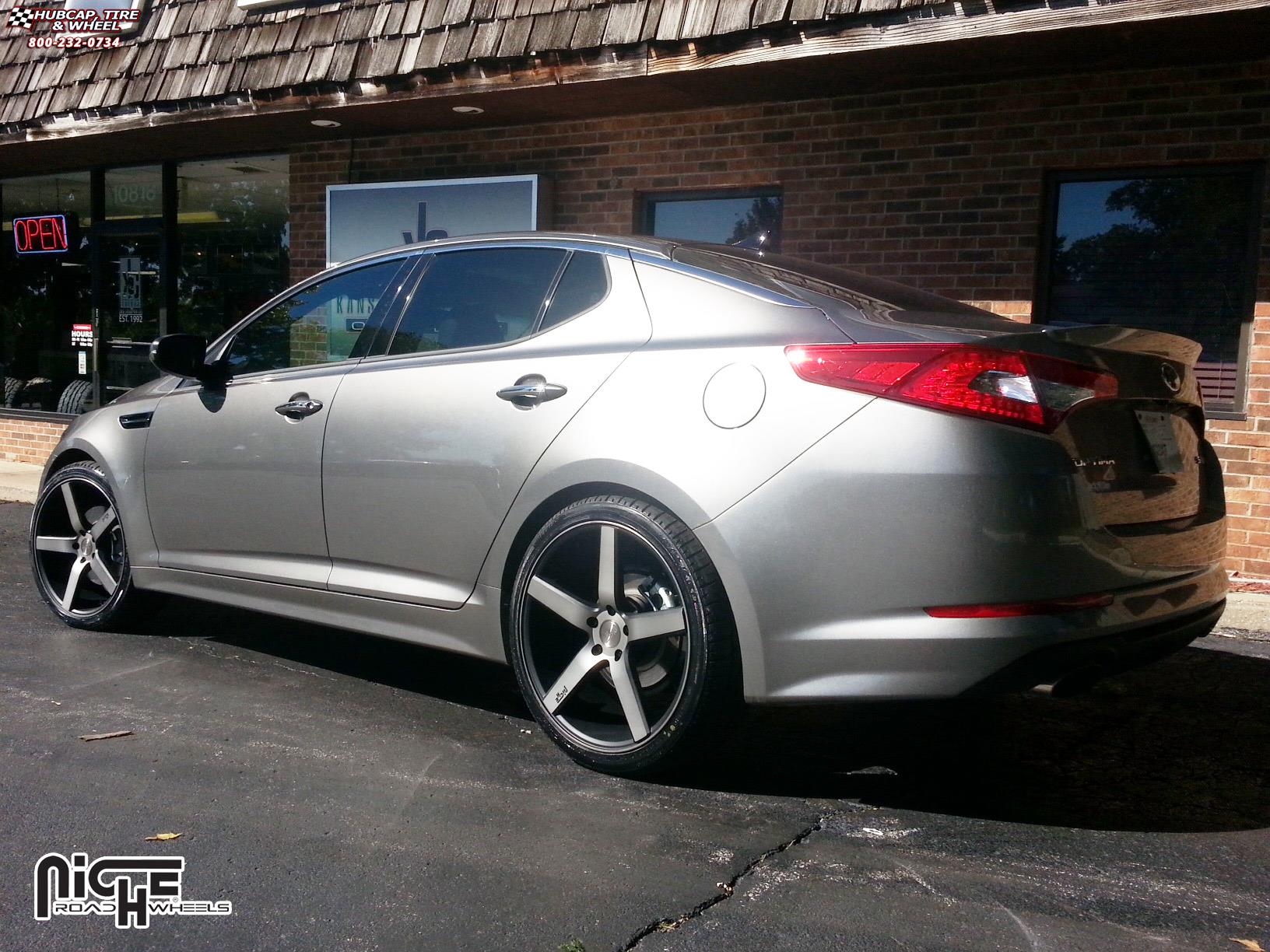 vehicle gallery/kia optima niche milan m134 Black & Machined with Dark Tint wheels and rims