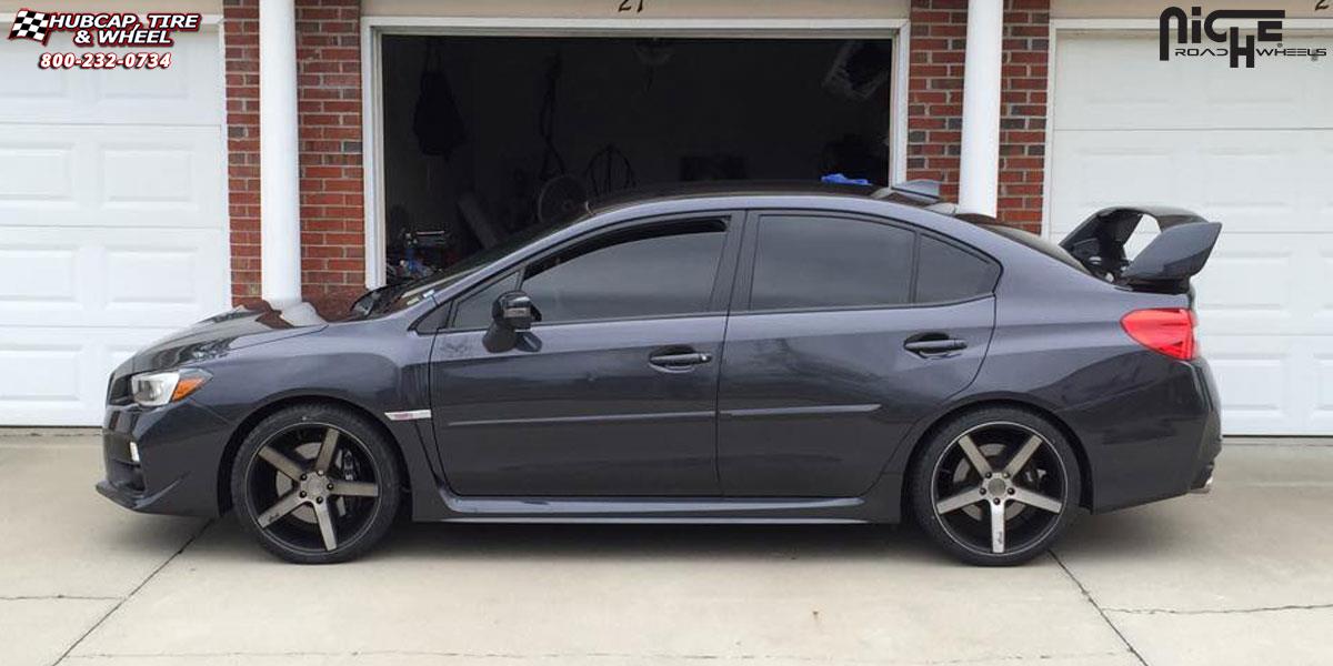 vehicle gallery/subaru wrx niche milan m134 19x95  Black & Machined with Dark Tint wheels and rims