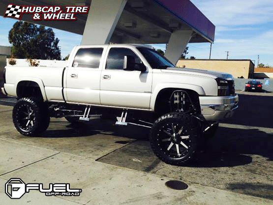 vehicle gallery/chevrolet silverado fuel maverick d260 24X12  Chrome with Gloss Black Lip wheels and rims