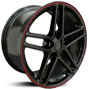 Corvette C6 Z06 Style (CV07)  Wheels Black w/ Red Stripe 