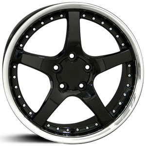 Chevy Corvette C5 Style (CV05) Deep Dish Black Steel Lip w/Rivets
