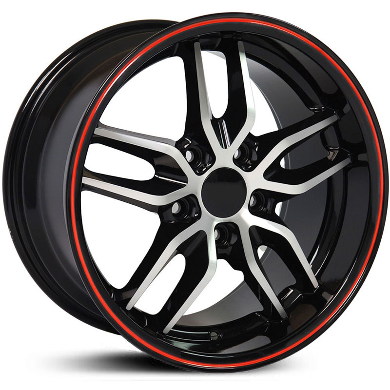 Corvette Stingray (CV18) Deep Dish  Wheels Black Machined w/ Red Band