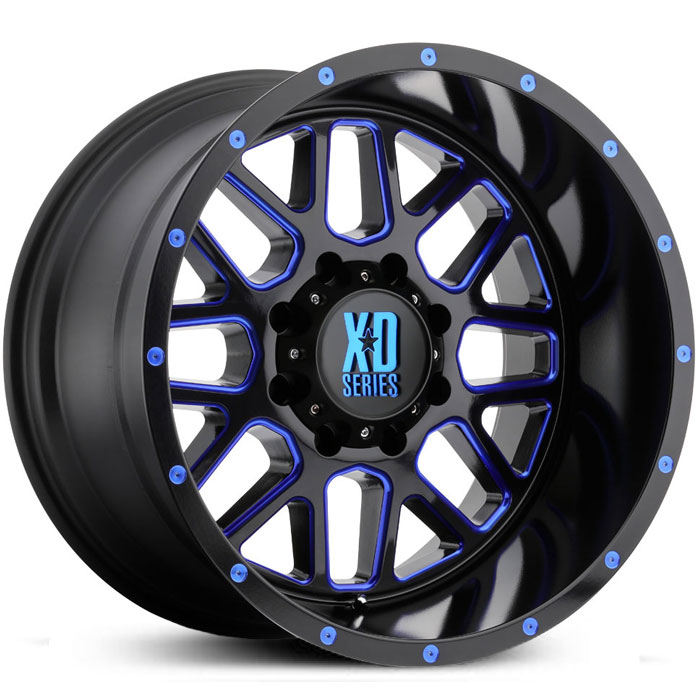 XD Series XD820 Grenade  Wheels Satin Black Milled w/ Blue Clear Coat