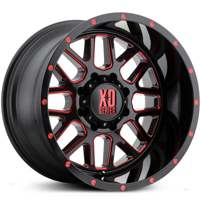 XD Series XD820 Grenade  Wheels Satin Black Milled w/ Red Clear Coat