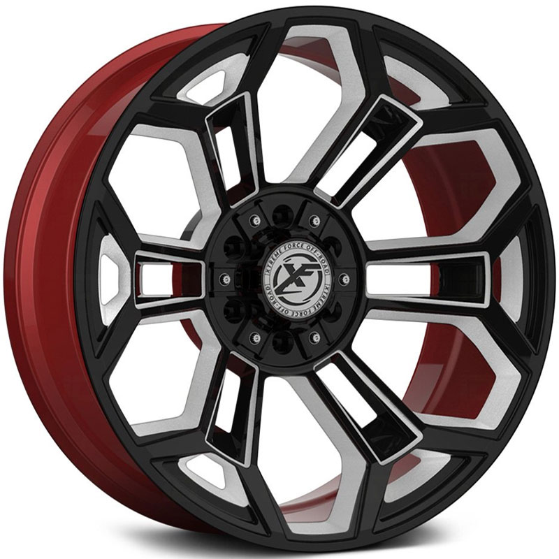 XF Offroad Forged XFX-308  Wheels Gloss Black Milled w/ Red Inner