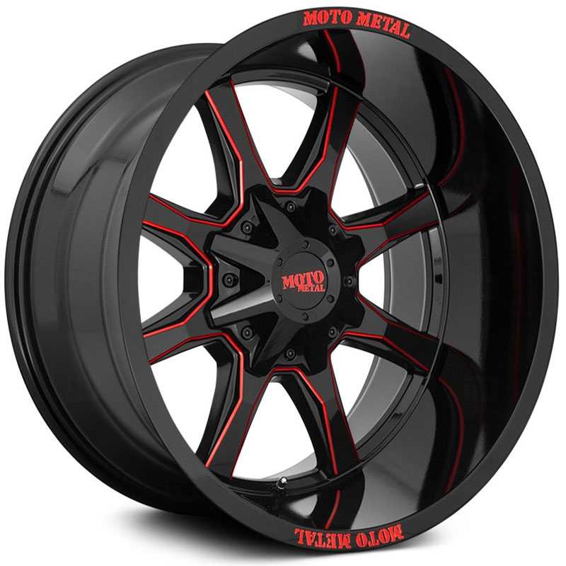 Moto Metal MO970  Wheels Gloss Black Milled w/ Red Tint