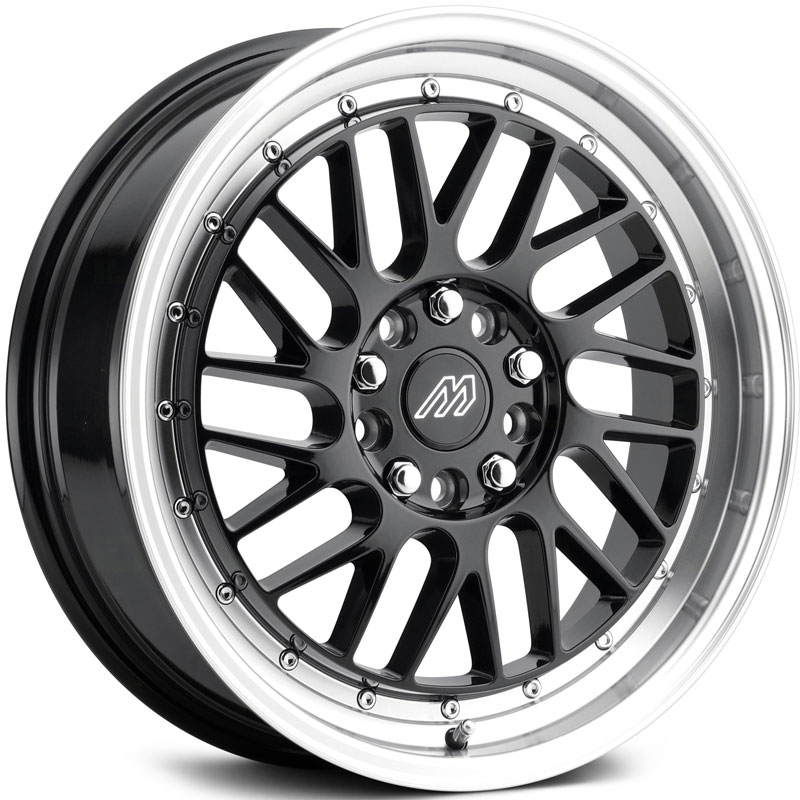 Mach MP.42  Wheels Gloss Black Machined Lip w/ Chrome Rivets