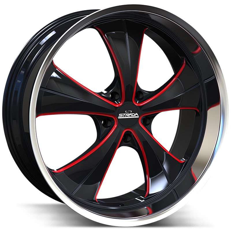 Strada Street Classics Old Skool  Wheels Gloss Black Candy Red Milled SS