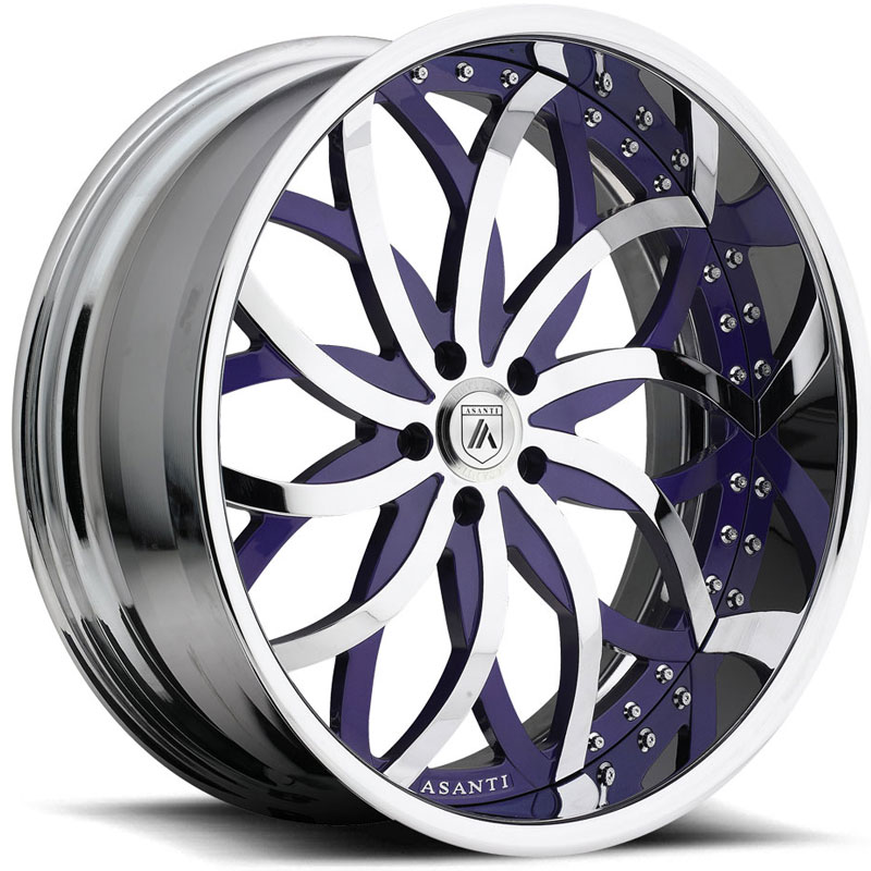 Asanti AF821 2PC  Wheels Gloss Puprle & Chrome Spokes w/ Chrome Lip